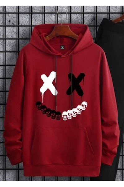 classy moda Unisex Κόκκινο Φούτερ με Κουκούλα, Χοντρό Ύφασμα, Υπερμεγέθη, με ...