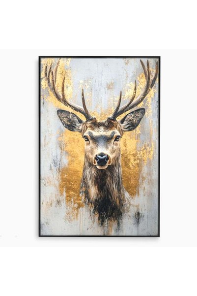 Luxcanva Tablou Canvas Coarne de Aur 100x150 cm cu Rama Negru Coarne de Aur M...