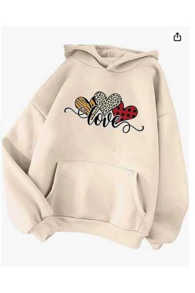 classy moda Unisex Beige 3 Thread Threaded Oversize Hooded Sweatshirt Basic C...
