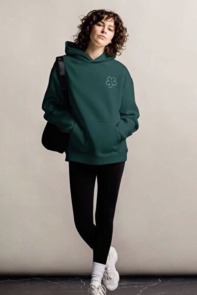 classy moda Unisex Green Relaxed Fit Hooded Kangaroo Pocket Thick Sweatshirt