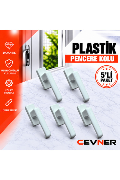 Plastik Pencere Kolu Beyaz 5’li Paket ( Montaj Vidaları Dahil )