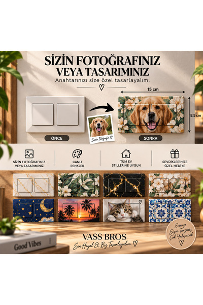 Vass Bros Kişiye Özel Dekoratif Elektrik Anahtarı, Priz ve Kapı Zili – Fotoğraf, İsim ve Özel Tasarım