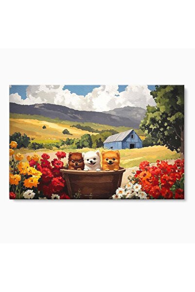 Luxcanva Tablou Canvas Tabara Catelusilor 70x50 cm pe Sasiu Lemn Tabara Catel...