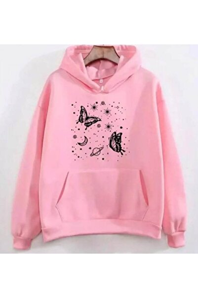 classy moda Unisex Pink Streetwear Oversize Hooded Casual Cotton Sweatshirt w...