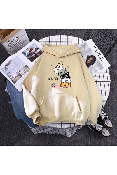 ZEMLİYA Modexa Unisex Hoody Beige Oversize Hooded Sweatshirt with Kangaroo Po...