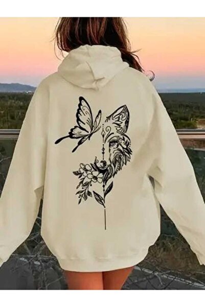 classy moda Unisex Μπεζ Φούτερ με κουκούλα, χαλαρή εφαρμογή, τσέπη καγκουρό κ...
