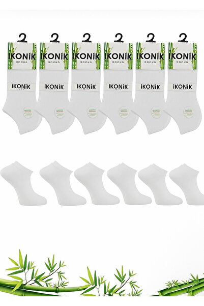 İkonik Socks Men's 6-Piece Bamboo White Booties Socks