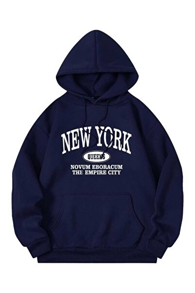 classy moda Unisex Navy Blue Relaxed Fit Hooded Kangaroo Pocket Thick Sweatshirt