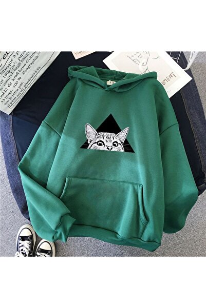 classy moda Unisex Πράσινο Φούτερ με Κουκούλα με 3 Κλωστές, Βασική Άνετη Γραμμή