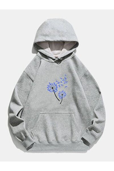 EFFRENATU Unisex Gray Relaxed Fit Hooded Kangaroo Pocket Thick Sweatshirt
