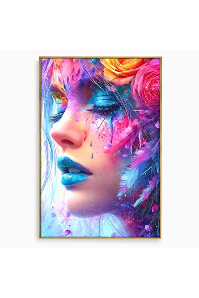 Luxcanva Tablou Canvas Fantezie Florala 70x100 cm cu Rama Auriu Fantezie Flor...