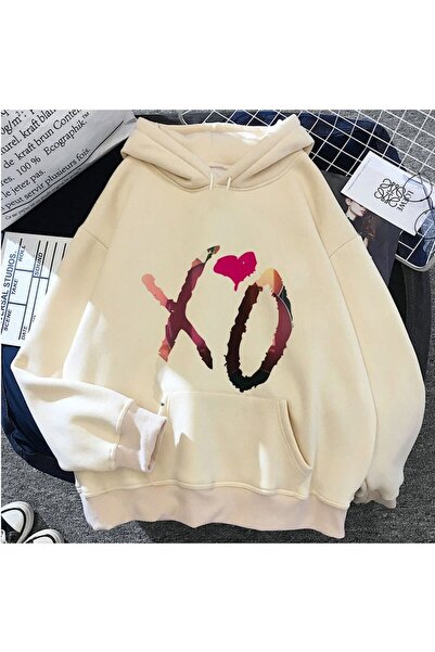 classy moda Unisex Μπεζ Φούτερ με κουκούλα με 3 κλωστές, ριγέ, μεγάλου μεγέθο...