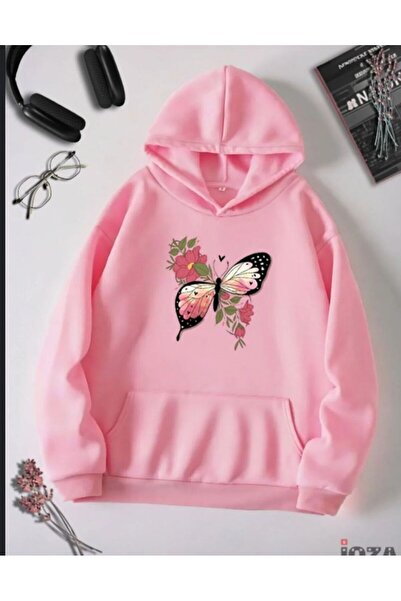 classy moda Unisex Pink Relaxed Fit Hooded Kangaroo Pocket Thick Sweatshirt