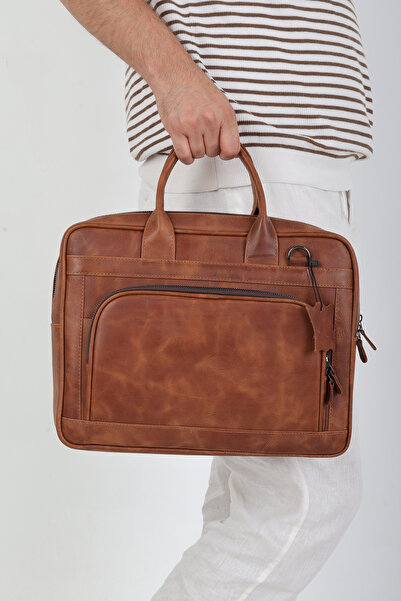 Latife Genuine Crazy Leather Handmade Laptop and Briefcase Bag - Calfskin Spe...