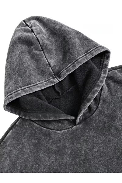 classy moda سويت شيرت بقلنسوة من 3 خيوط بتأثير عتيق مغسول باللون الأنثراسايت للجنسين، قصة مريحة
