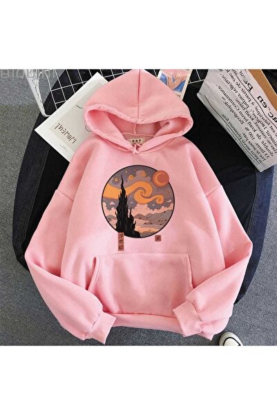 classy moda Unisex Pink Loose Fit Hooded Sweatshirt with Inner Pockets, Warm ...