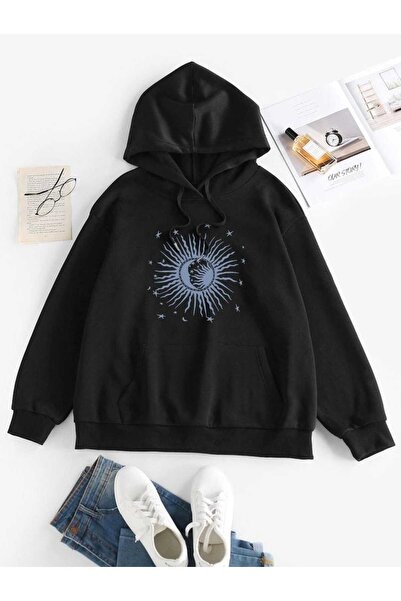 classy moda Unisex Black Streetwear Oversize Hooded Casual Cotton Sweatshirt ...