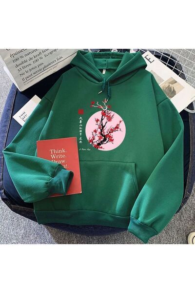 ZEMLİYA Modexa Unisex Hoody Green Loose Fit Hooded Sweatshirt with Inner Pock...