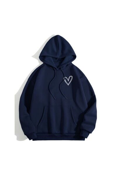 classy moda Unisex Navy Blue Kangaroo Pocket Thick Fabric Oversize Hooded Swe...