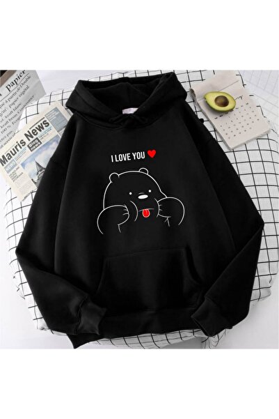 bellanova Unisex Black Off-Shoulder Oversize Hooded Casual Sweatshirt with Ka...
