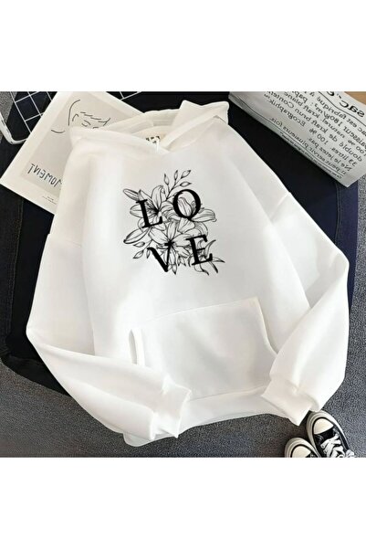 bellanova Unisex White Loose Fit Hooded Sweatshirt with Inner Pockets, Warm H...