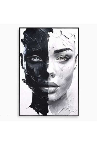 Luxcanva Tablou Canvas Doua Fete 40x60 cm cu Rama Negru Doua Fete Un Suflet D...