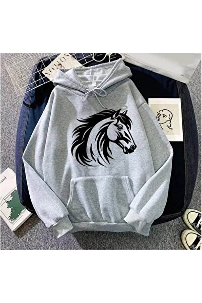 classy moda Unisex Gray Streetwear Oversize Hooded Casual Cotton Sweatshirt w...