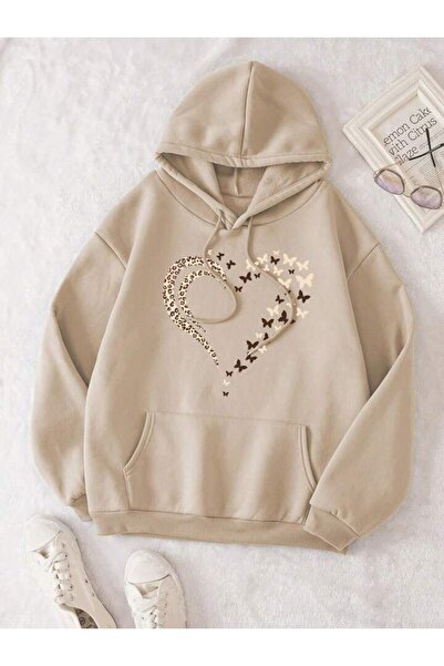 classy moda Unisex Μπεζ Φούτερ με κουκούλα, χαλαρή εφαρμογή, τσέπη καγκουρό κ...
