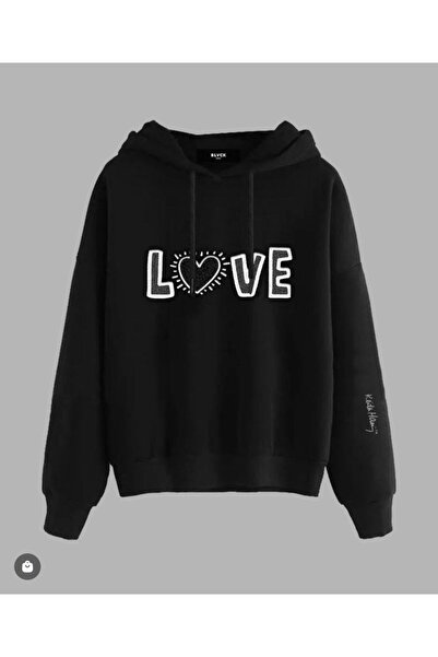 valeriae Unisex Black Relaxed Fit Hooded Kangaroo Pocket Thick Sweatshirt