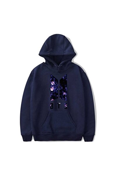 classy moda Unisex Navy Blue Relaxed Fit Hooded Kangaroo Pocket Thick Sweatshirt