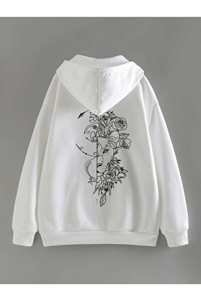 classy moda Unisex White Hooded Oversize Sweatshirt Comfortable Fit Cotton wi...