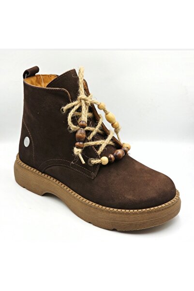 Mammamia D26Kb-1585 Brown Nubuck Genuine Leather Zippered Fur Women's Boots