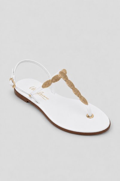 Ülkü Yaman Collection White Flip-Flop Women's Sandals with Gold Buckle