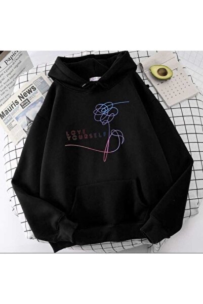 bellanova Unisex Black Streetwear Oversize Hooded Casual Cotton Sweatshirt wi...