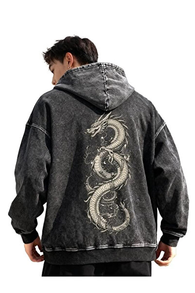valeriae Unisex Anthracite Washed Kangaroo Pocket Hooded Casual Sweatshirt wi...