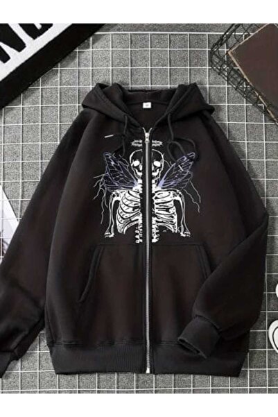 valeriae Unisex Black Oversize Hooded Sweatshirt with Kangaroo Pocket, 3 Thre...