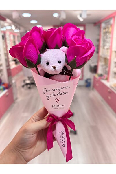 Perry Accesories ayıcıklı özel tasarım 5 li gül buketi stickerlı özel tasarım...