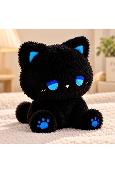 liore dünyası Siyah Kedi Peluş Oyuncak 16 cm Mavi Gözlü Sevimli Yumuşak Peluş...