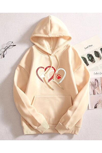 classy moda Unisex Beige Loose Cut Hooded Sweatshirt with Inner Pockets Warm ...