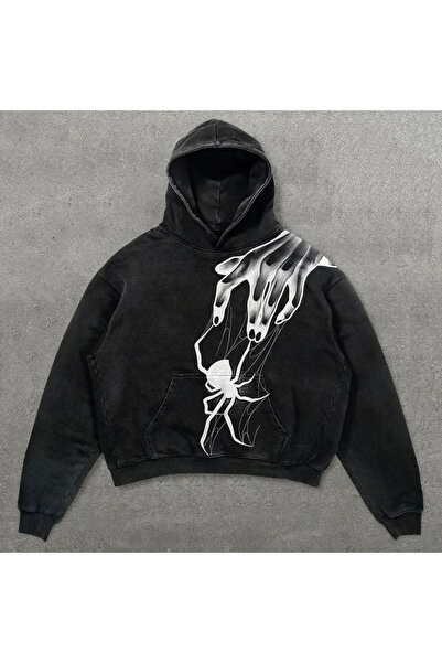 classy moda Unisex Anthracite Vintage Wash Oversize Hooded Sweatshirt Trendy ...