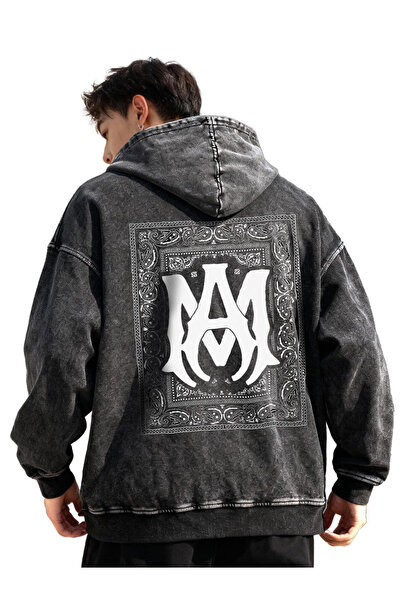 bellanova Unisex Anthracite Washed Relaxed Cut Kangaroo Pocket Hooded Streetw...