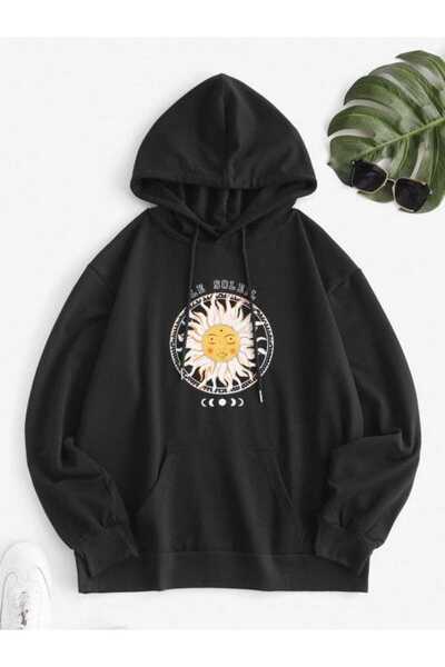 bellanova Unisex Black Oversize Hooded Sweatshirt with Kangaroo Pocket, 3 Thr...