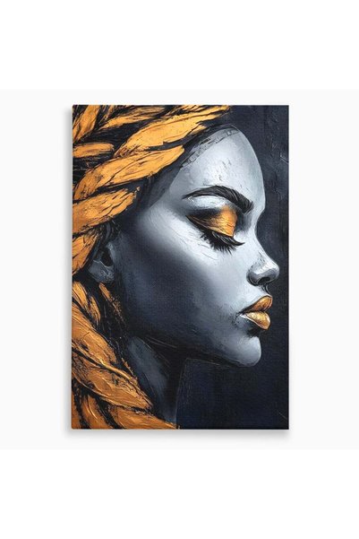 Luxcanva Tablou Canvas Femeia cu Profil de Aur 50x70 cm pe Sasiu Lemn Femeia ...