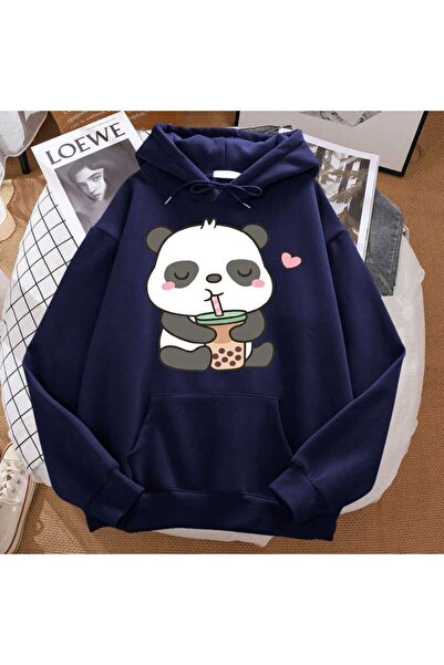 classy moda Unisex Navy Blue 3 Thread Threaded Oversize Hooded Sweatshirt Bas...