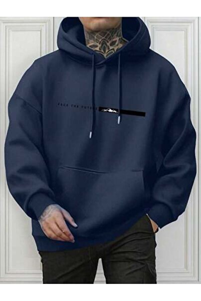 classy moda Unisex Navy Blue Oversize Hooded Sweatshirt with Kangaroo Pocket,...