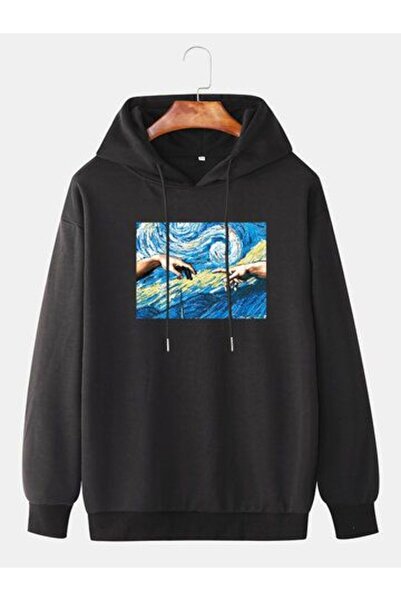 valeriae Unisex Black Kangaroo Pocket Thick Fabric Oversize Hooded Sweatshirt...