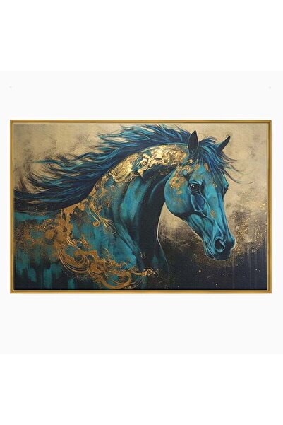 Luxcanva Tablou Canvas Epopee Albastra 100x70 cm cu Rama Auriu Epopee Albastr...