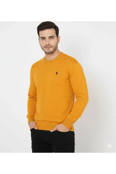 MYSSHOES Men's Crew Neck Embroidered Knitwear Sweater Soft Textured Cotton Fi...