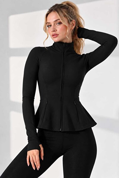 Beli Volanlı Şardonlu Sporcu Ceket/Parmak Geçmeli Slimfit Model