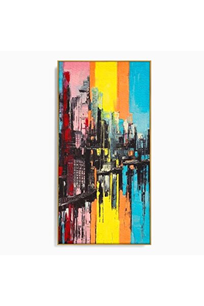 Luxcanva Tablou Canvas Orasul Curcubeu 70x140 cm cu Rama Auriu Orasul Curcube...